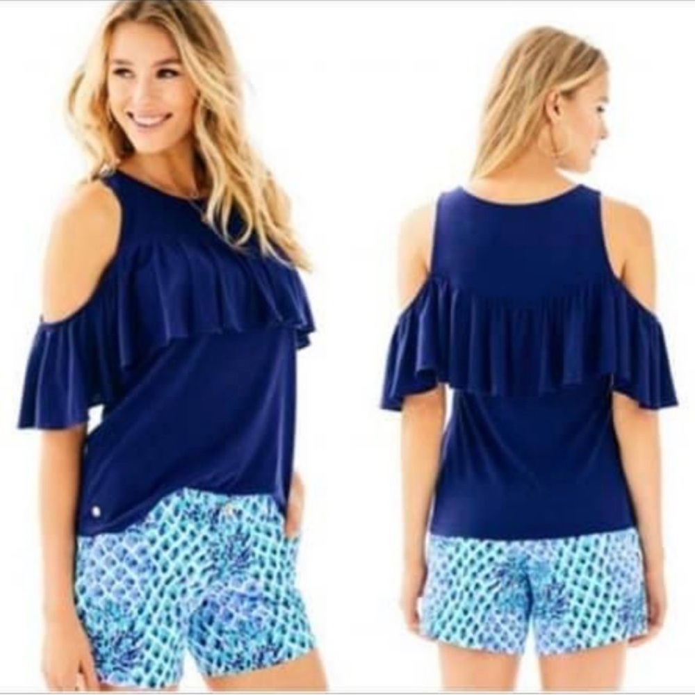 Lilly Pulitzer Lyra Navy Cold Shoulder Top